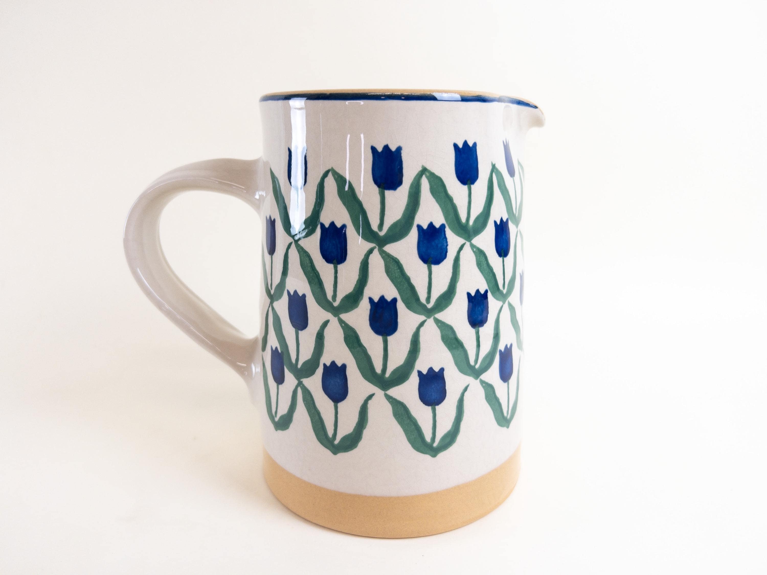 アイルランド　ニコラスモス　チューリップ柄　手書き　ボウル２客ペア　未使用 Vintage Nicholas Mosse Pottery - Blue Tulips Large Pitcher 2