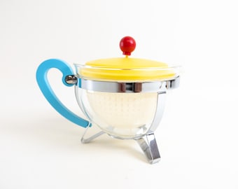 Vintage Bodum Chambord Teapot with Infuser - 1980s Memphis Design - Colorful Glass Tea Pot