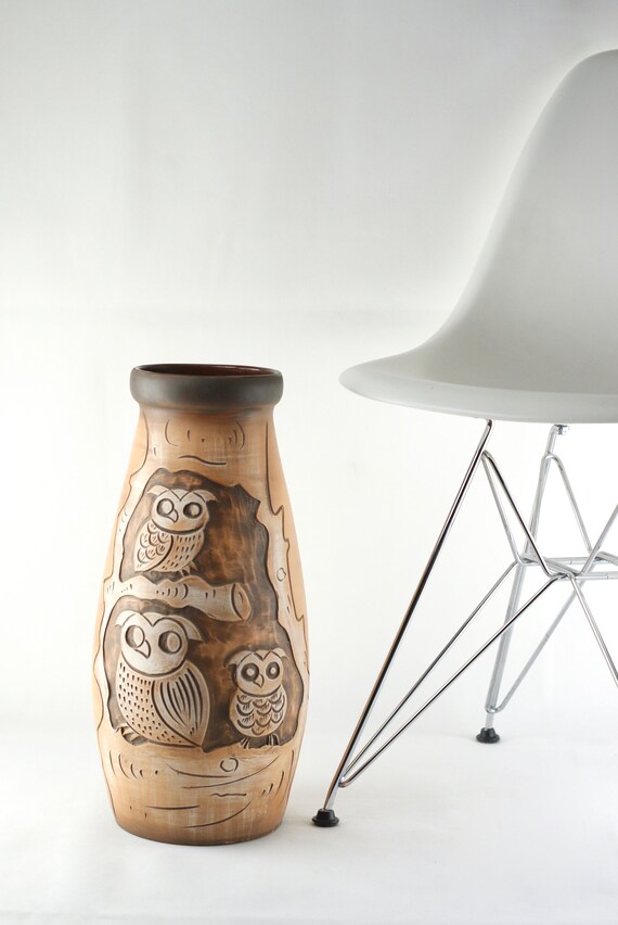 SWISS Mid Century Bodenvase mit Eule Design von Frick Keramik | Etsy