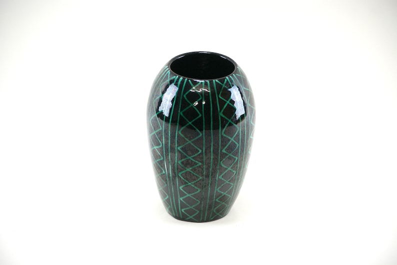 Swiss Studio Pottery Dark Green and Black Swiss Ceramic Studio Pottery Vase image 6