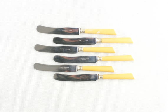 Vintage Set of BUTTER KNIVES With Yellow Handles From Switzerland