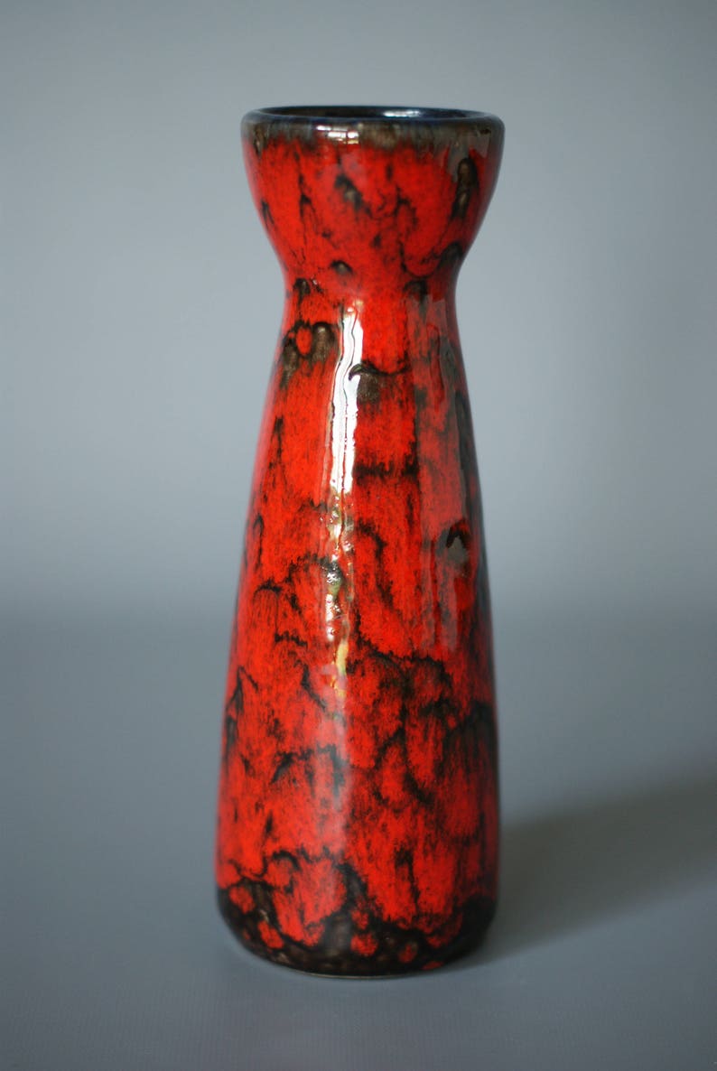 Scheurich Kaskade Decor Red Scheurich Vase Red Fat Lava Red and Black Scheurich 520 Red and Black German Vase WEST GERMAN POTTERY Vase