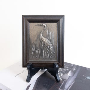 West German Embossed Metal Crane - Foil Embossing Heron Metal Wall Art