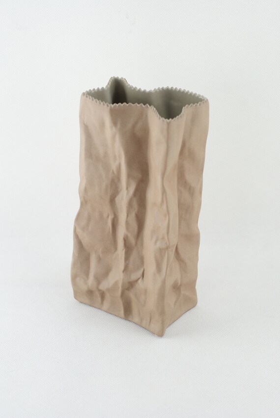 Rosenthal Brown Paper Bag Vase Brown Bisque Op Art Porcelain Etsy
