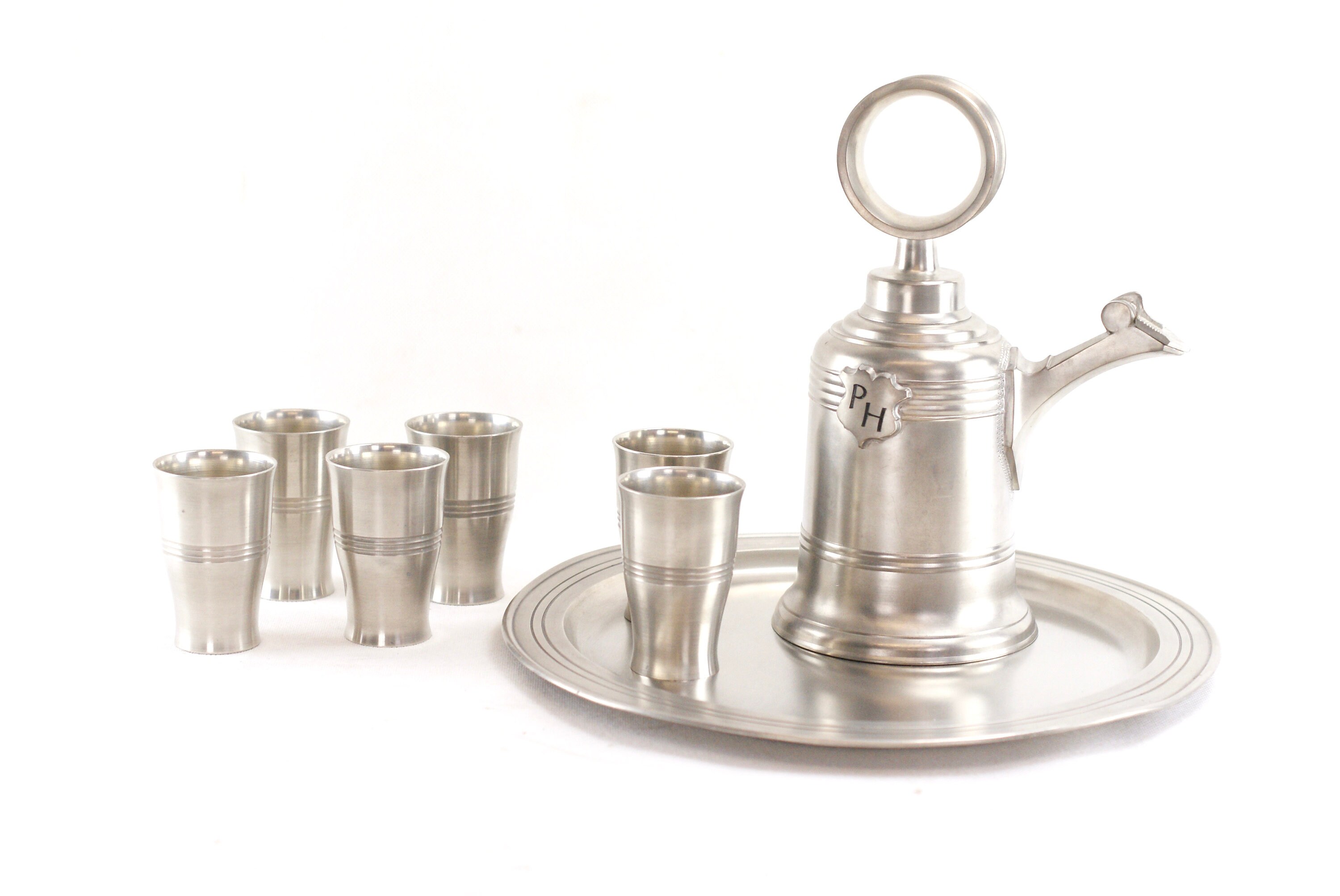 Heavy Pewter Drinks Set with a Tray Six Cups and a Wine Jug Etsy