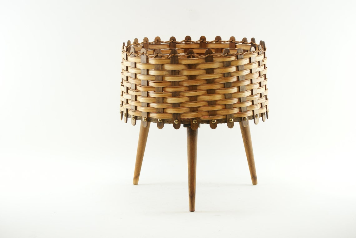 GERMAN Rattan Plant Stand With Wooden Tripod Legs Mid Century Etsy