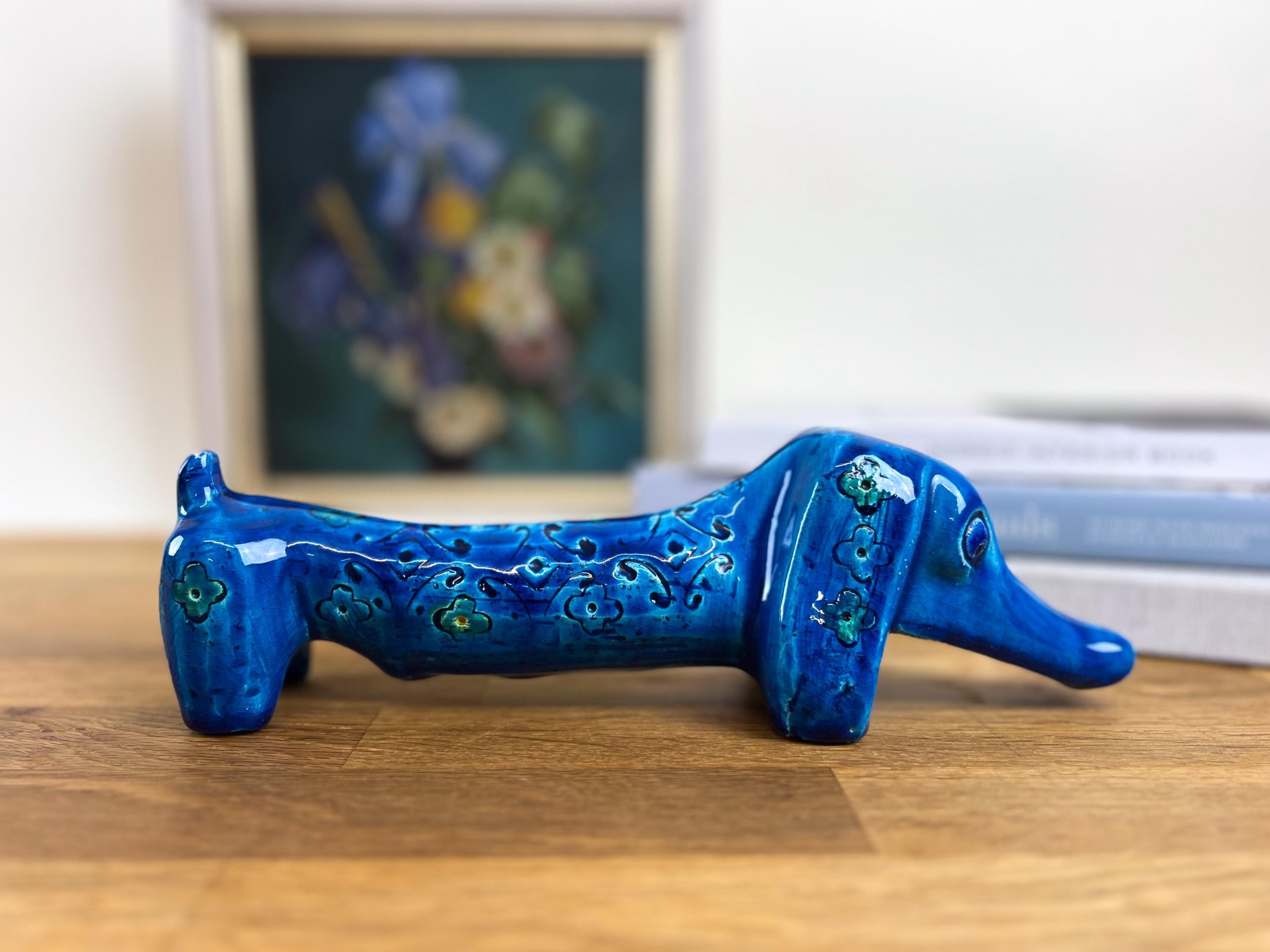 Bitossi Dachshund Dog Figurine by Aldo Londi - Spagnolo Blu Decor