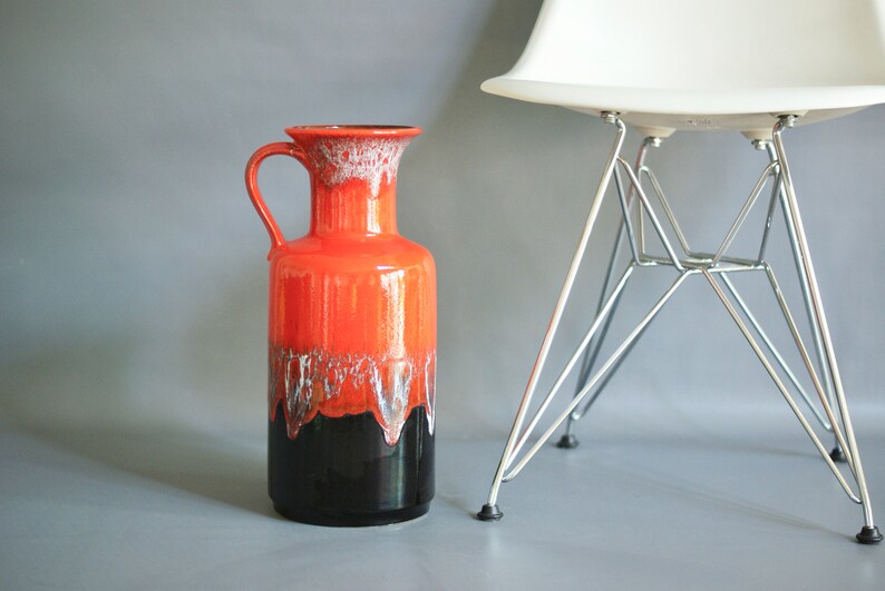 West German Pottery Floor Vase Orange Red Fat Lava Floor Vase Etsy