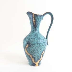 Mid Century Jasba Vase - Jaspatina Decor with Green and Gold Glaze - Form 570-12