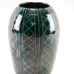 Swiss Studio Pottery Dark Green and Black Swiss Ceramic Studio Pottery Vase image 5