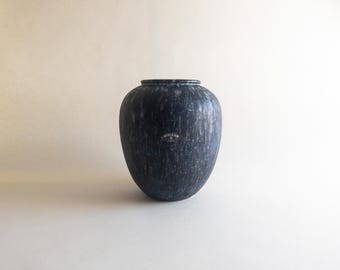 West German Pottery Vase by Steuler - Large Modern Blue Black Round Vase