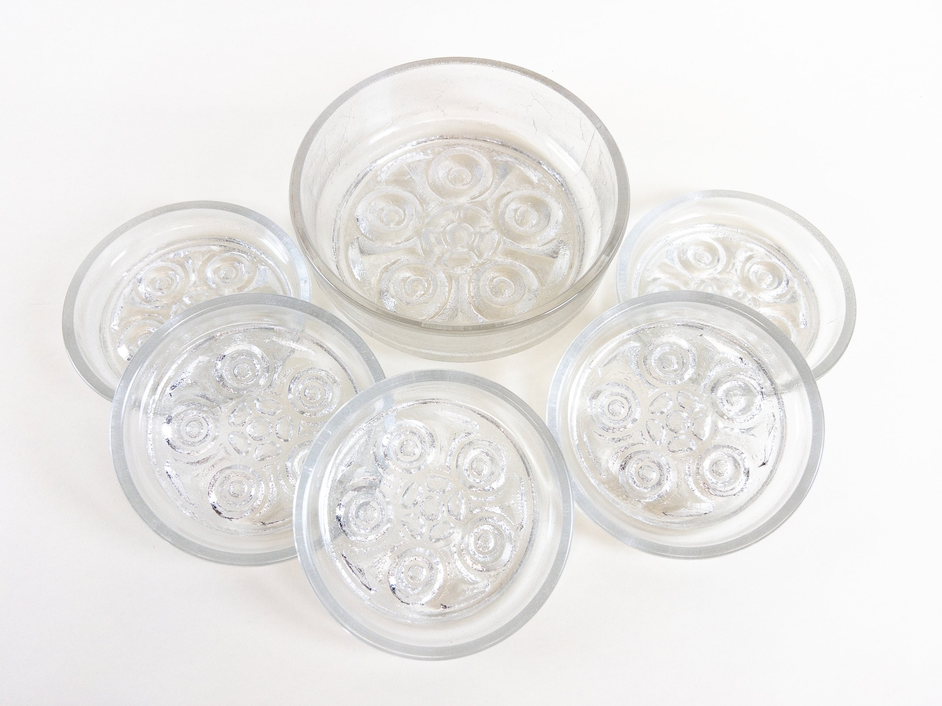 Retro Glass Bowl Set by Walther Glass - "On the Rocks" Salad Bowl Set by Walther Glass - Dessert or Salad Bowls - Made in Germany