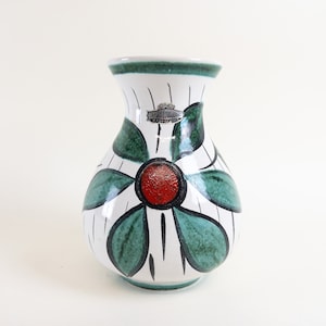 West German Pottery - Ceramic Vase - Red and Green Flower Motif by Bay Keramik