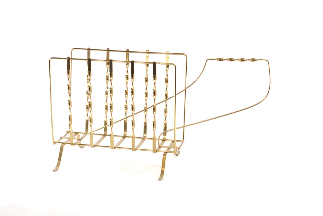Brass Magazine Rack Gold Spiraled Metal Magazine Holder Elegant Gold Accent Decor Etsy