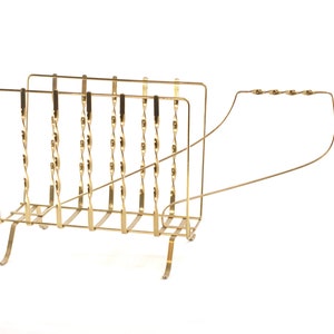 Vintage German Brass Magazine Rack: Spiraled Gold Metal Holder