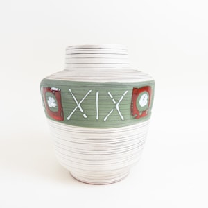 West German Pottery Vase - Carstens Tönnieshof Ceramic Vase - Cream, Brown, Red and Green Vase