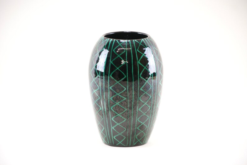 Swiss Studio Pottery Dark Green and Black Swiss Ceramic Studio Pottery Vase image 8