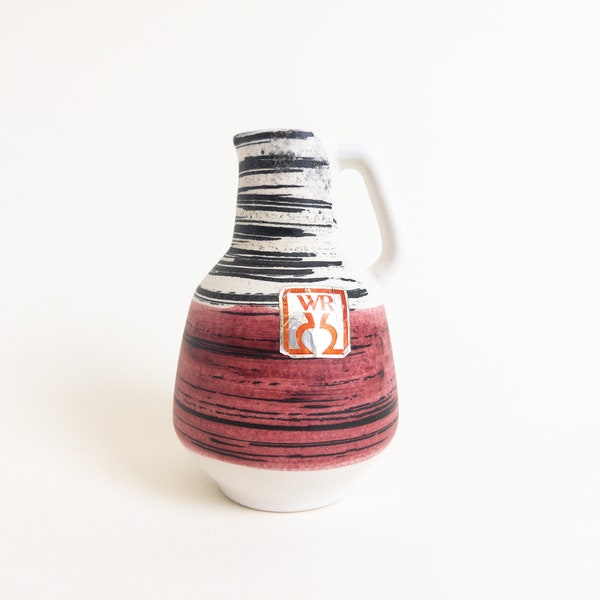 West German Pottery Vase or Jug - Mini Ceramic West German Era Vase with Handle - 12cm Tall