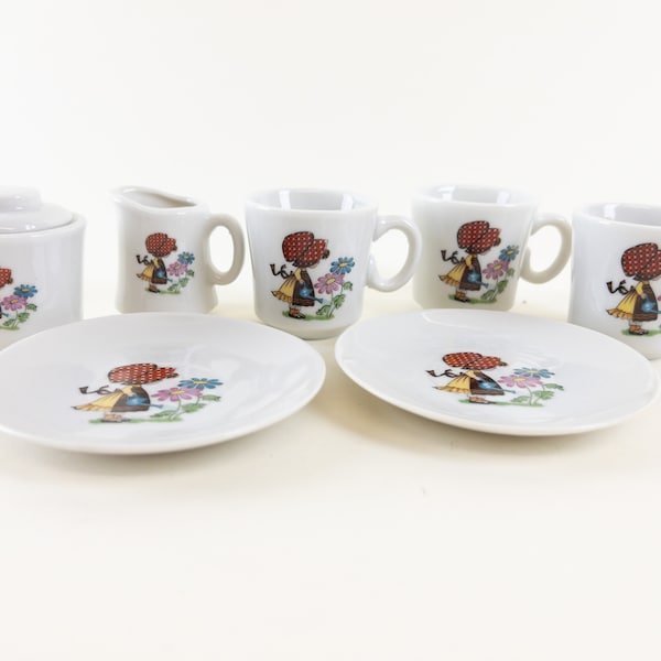 Holly Hobbie Style Children's Tea Set - Kids Tea Cups with Sugar and Creamer - Childs China Tea Set