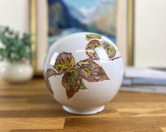 Hand-Painted 1950s Ball Lamp Base: Leaf Motif Decor