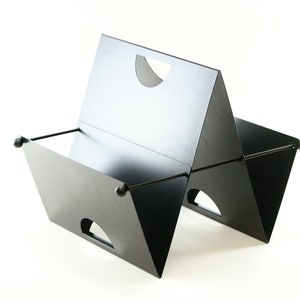 Magazine Rack - Modern Memphis Era Interior Decor - Postmodern 1980s Milano Black Metal Magazine Rack