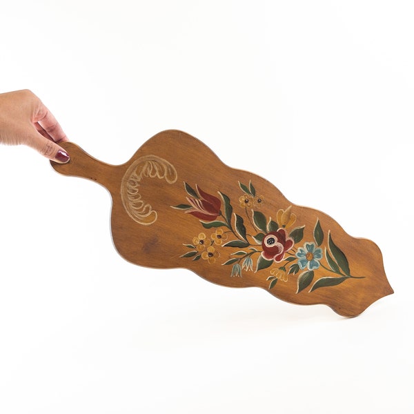 Swiss Wood Bread Board - Floral, Hand Painted Serving Board - Long Bread Board for Braided Bread Loaf - Made in Switzerland