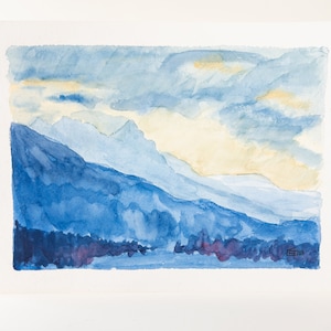 Watercolor of the Swiss Alps - Vintage Original Mythen Painting - Unframed Alpine Watercolour