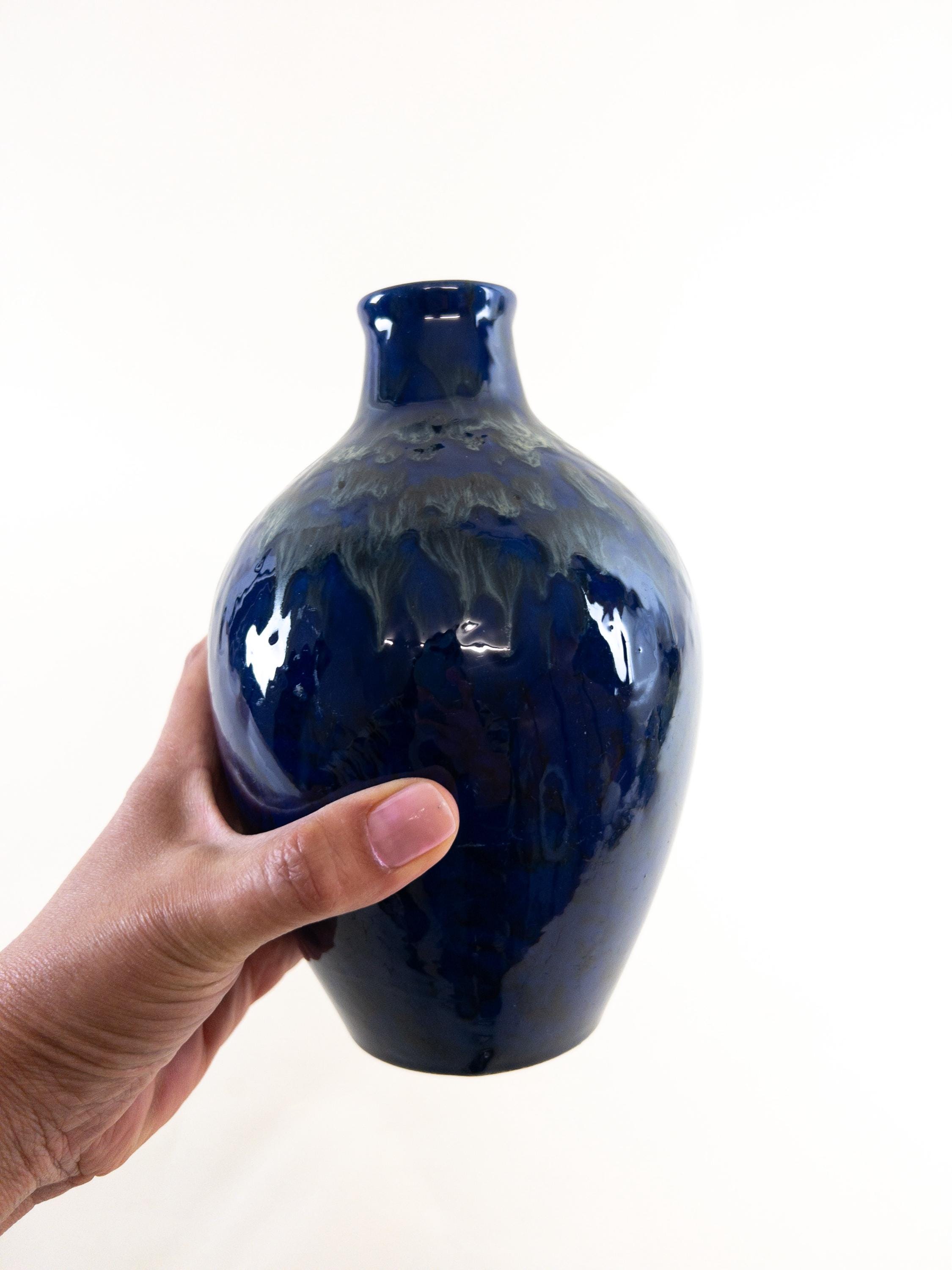 ドリップデザイン陶器花瓶 東ドイツの陶器の花瓶：VEB グレーフェンローダ マリオンブルー