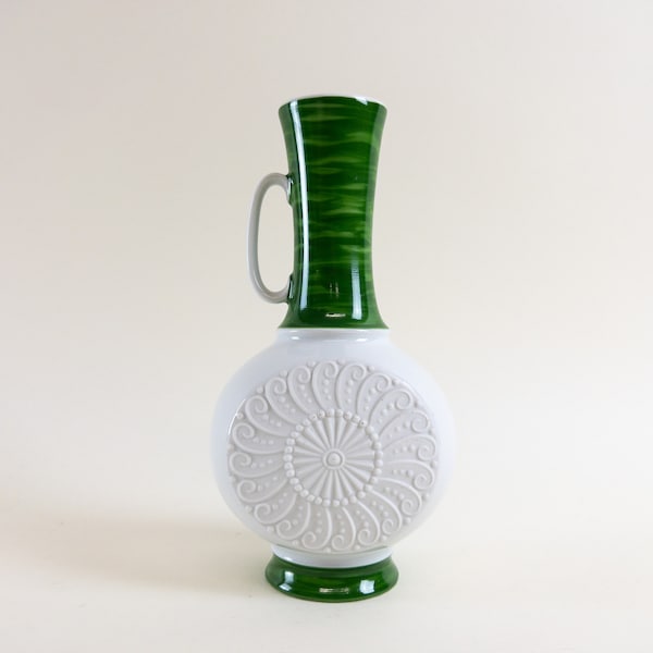 Op Art White Bisque Porcelain Vase by Royal KPM Bavaria - White and Green Ceramic Op Art Vase