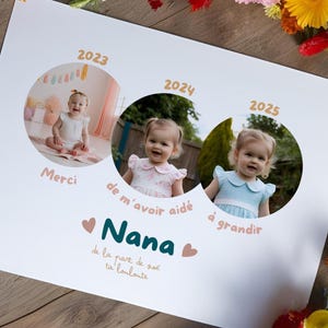 Affiche cadeau assistante maternelle nounou tata crèche MAM fin de contrat - cadre / tableau personnalisé avec photos enfant avant / après