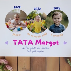 Affiche cadeau assistante maternelle nounou tata crèche MAM fin de contrat - cadre / tableau personnalisé avec photos enfant avant / après
