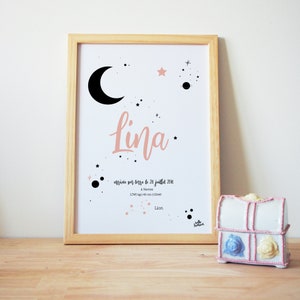Personalisiertes Baby-Geburtsposter - Mond & Sterne