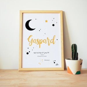 Póster personalizado de nacimiento de bebé: Luna y estrellas