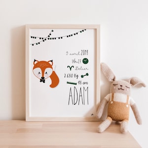 Póster/marco personalizado A4 Nacimiento Bebé Zorrito