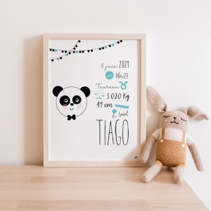 Póster/marco A4 personalizado Nacimiento del bebé panda