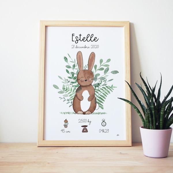 Affiche/Cadre Naissance Lapin Aquarelle