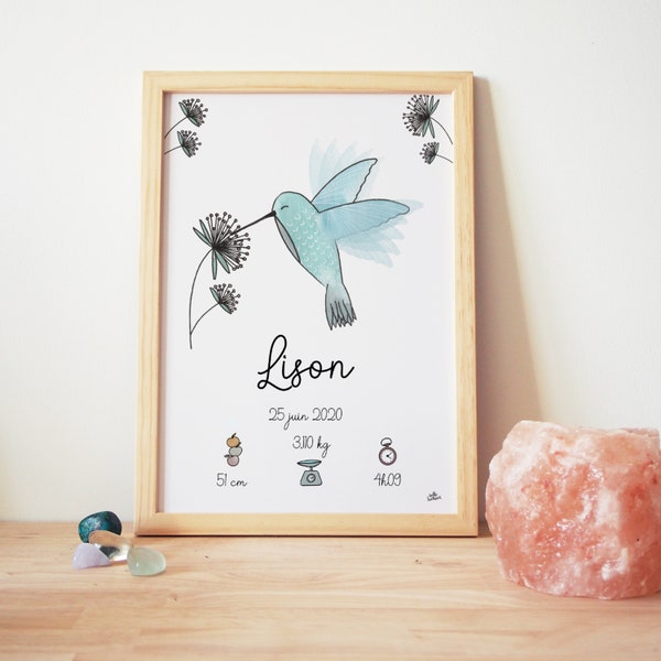 Affiche/Cadre Naissance Aquarelle - Colibri