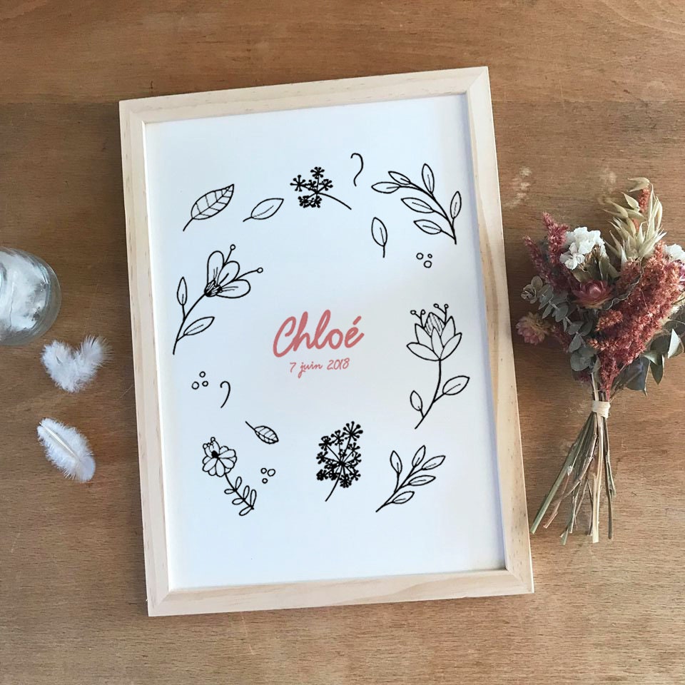 Affiche Florale Enfant - Personnalisée A4