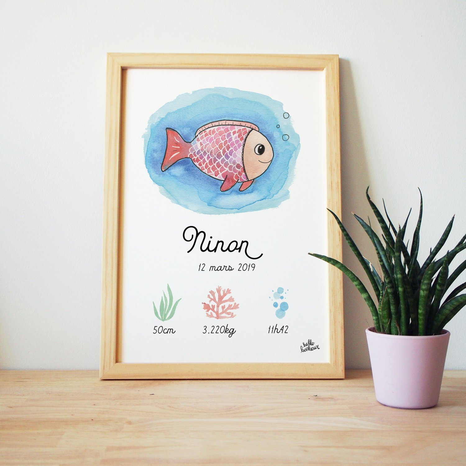 Affiche/Cadre Naissance Aquarelle - Petit Poisson Under The Sea