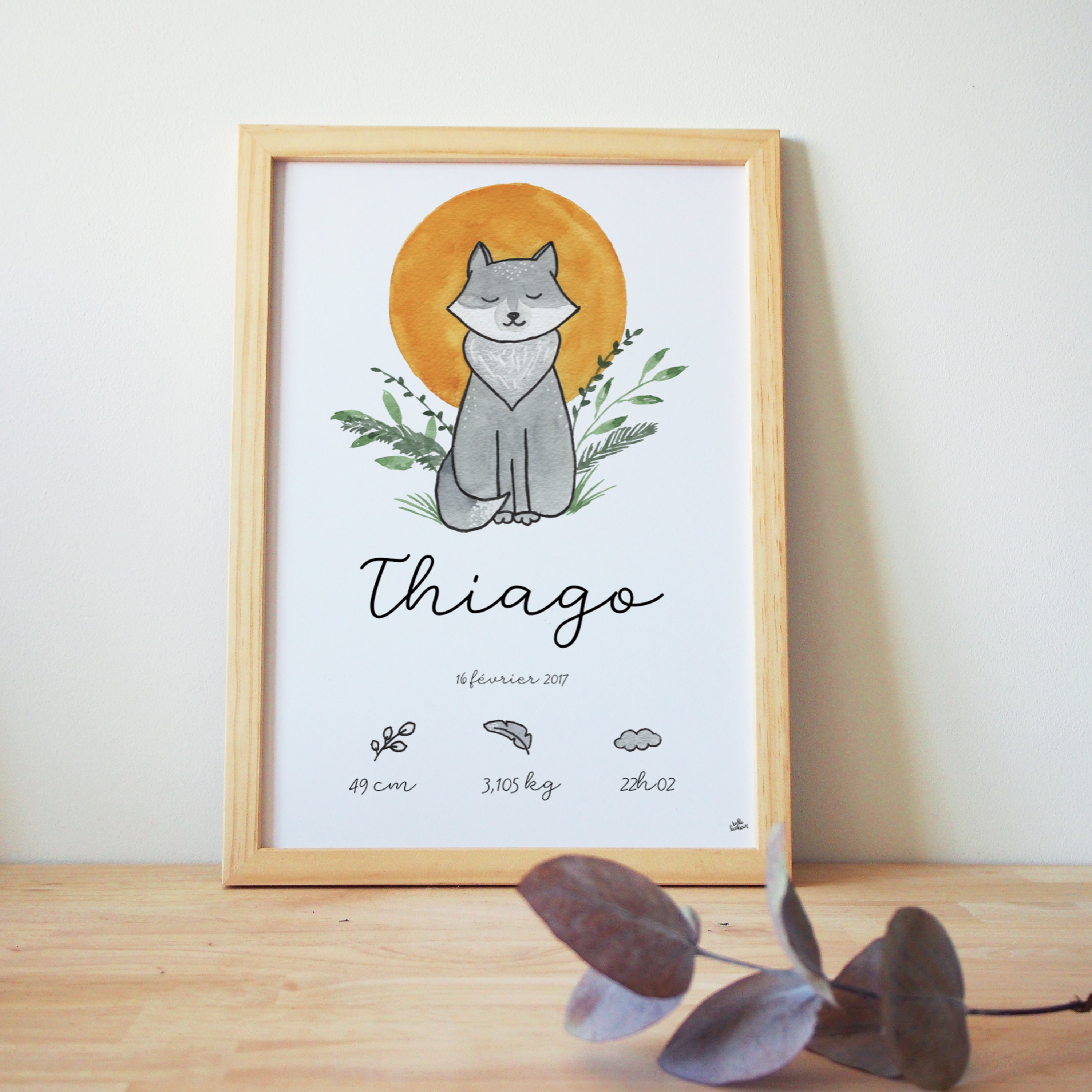 Affiche/Cadre Naissance Aquarelle - Loup Night Forest