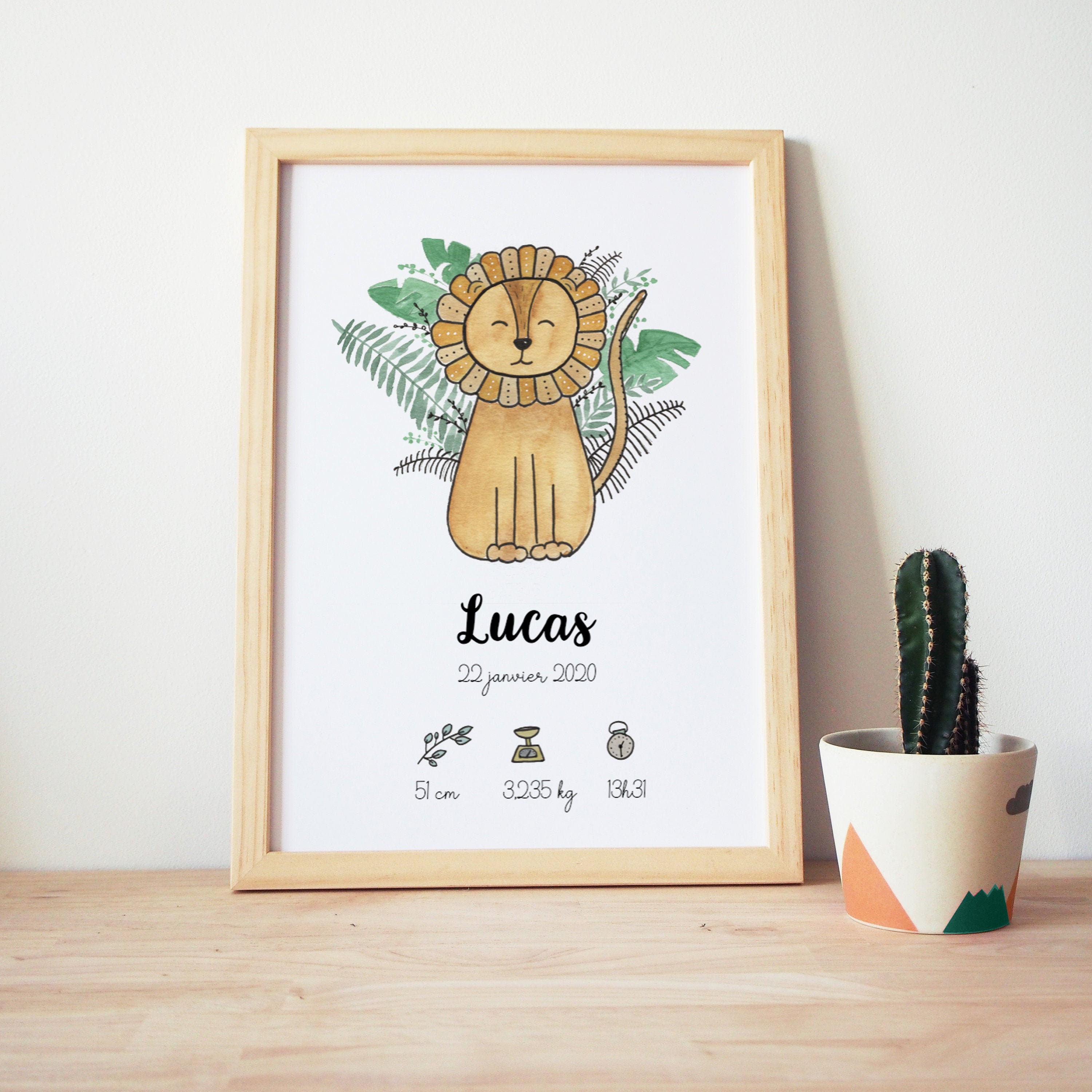 Affiche Naissance Lion Aquarelle