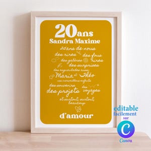 Personalized wedding anniversary poster or card - 10 years, 20 years, 30 years of marriage, personalized text, original gift for 10 years of marriage