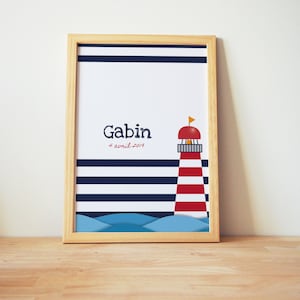 Póster / Marco Faro junto al mar bebé / niño pequeño - Personalizado A4