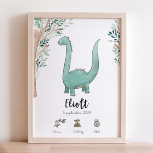 Póster de nacimiento de dinosaurio en acuarela