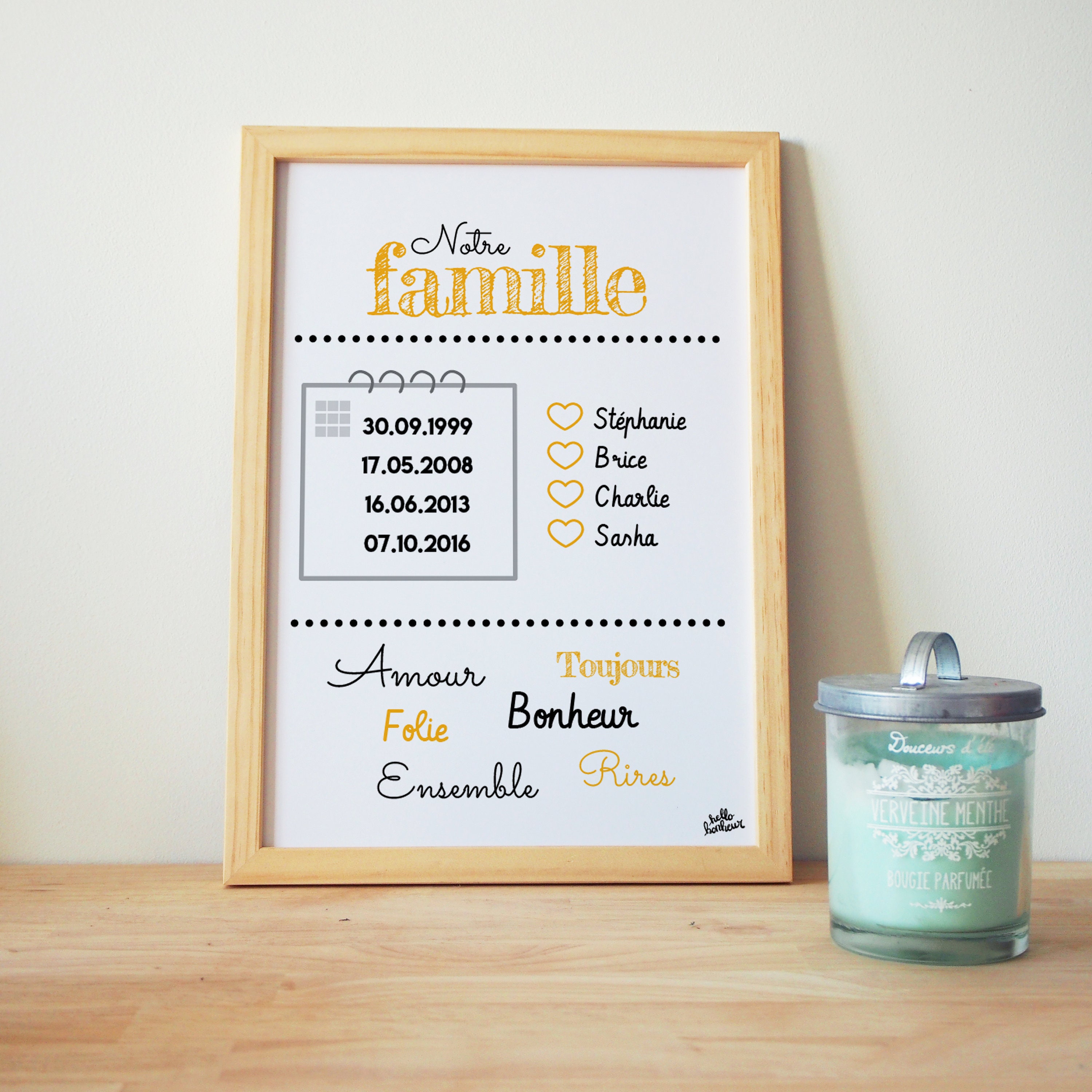Affiche Notre Famille - Dates de Naissance et Prénoms Modèle Happy