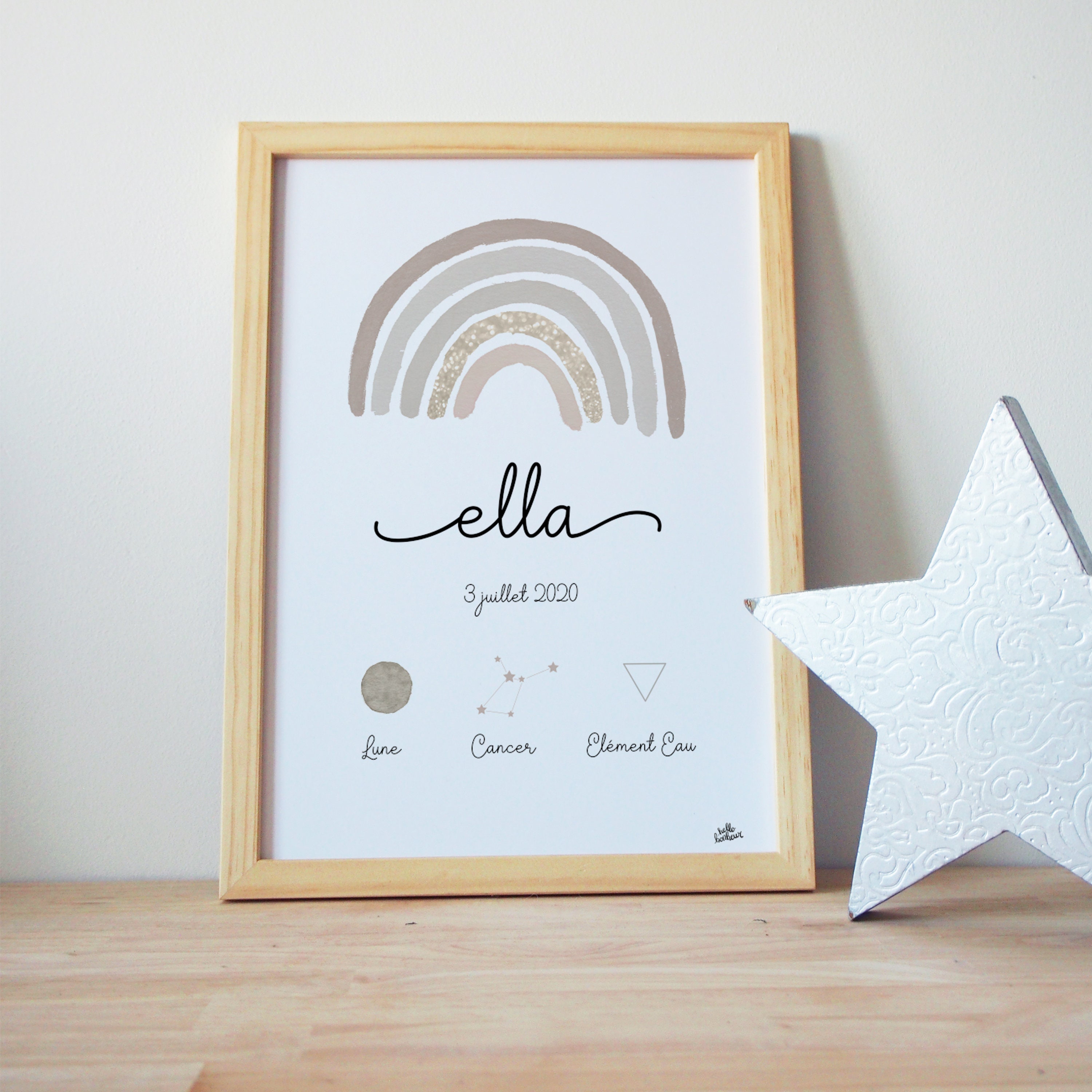 Affiche Naissance Signe Astrologique - Arc-En-Ciel Wood & Glitter