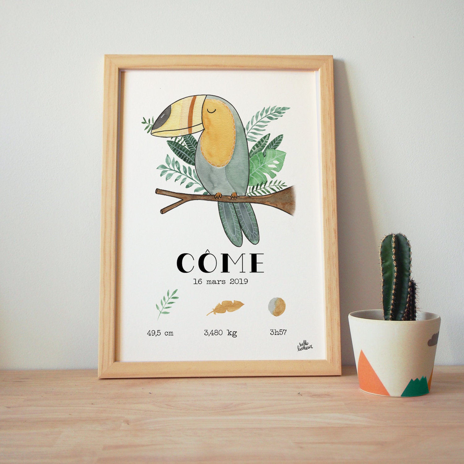 Affiche Naissance Toucan Jungle Aquarelle - Personnalisée