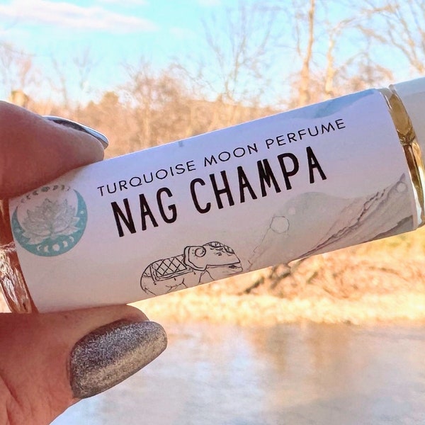NAG CHAMPA Perfume Unisex Eastern Incense Blend Earthy Scented Roller Cologne - Boho Hippie Fragrance Body Oil - Turquoise Moon Perfume