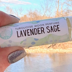 LAVENDER SAGE Perfume Relaxing Soothing French Lavender  & Green Sage Leaf Scented Coconut Oil Rollerball Perfume by Turquoise Moon