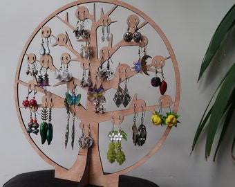 Earring display stand. Earring holder, ear ring organiser, earring storage, earring tree, earring hanger, earring rack,   Wood 30 cms dia